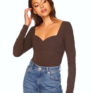 Susana Monaco sweetheart long sleeve top Java dark brown size small New NWOT S
